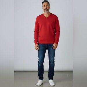 Ralph Lauren Men's 100% Pima Cotton V-Neck Sweater in Red